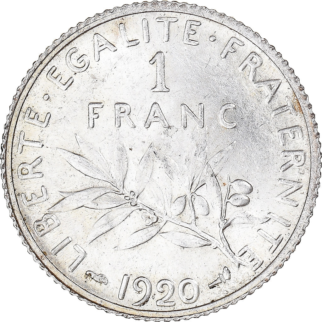 Moneta, Francja, Semeuse, Franc, 1920, Paris, MS(65-70), Srebro, KM:844.1