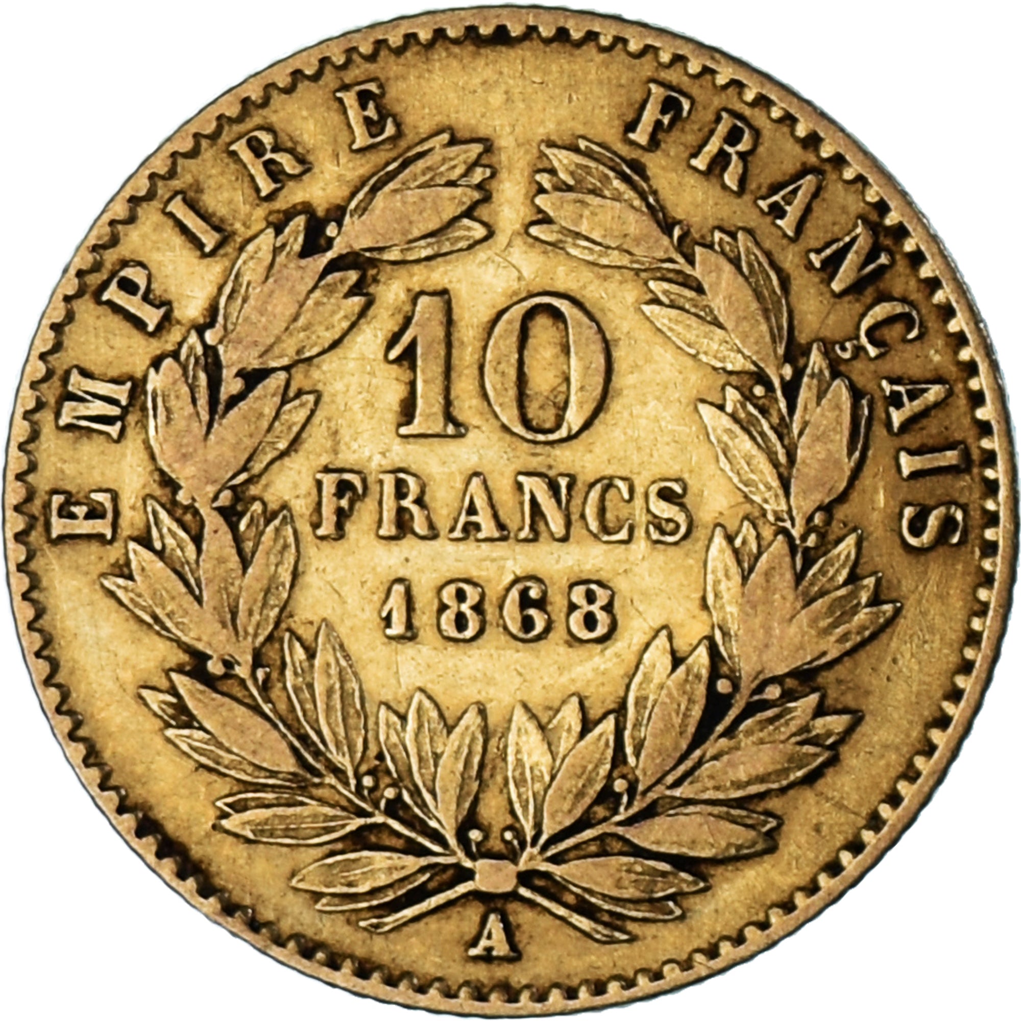 Moneda, Francia, Napoleon III, 10 Francs, 1868, Paris, MBC, Oro, KM:800.1
