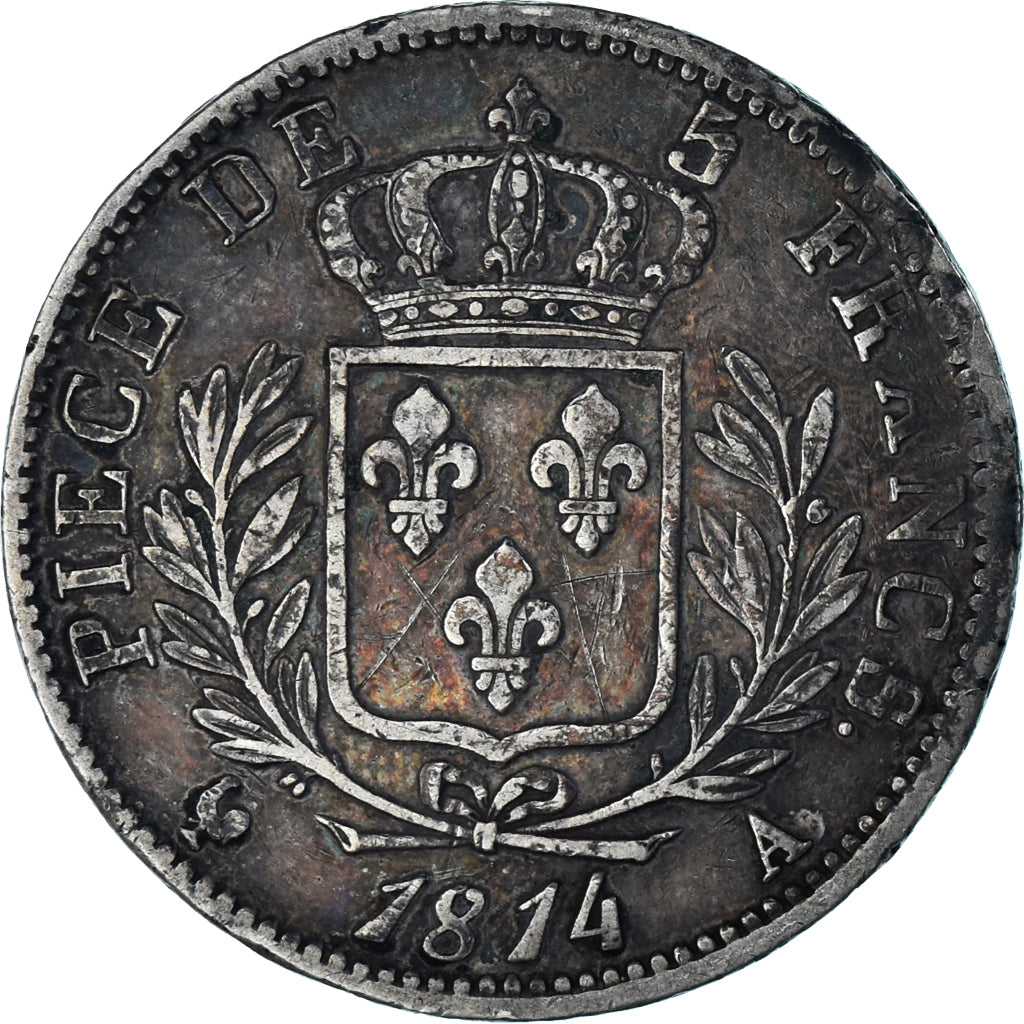 Francia, Louis XVIII, 5 Francs, 1814, Paris, BB, Argento, KM:702.1, Gadoury:591