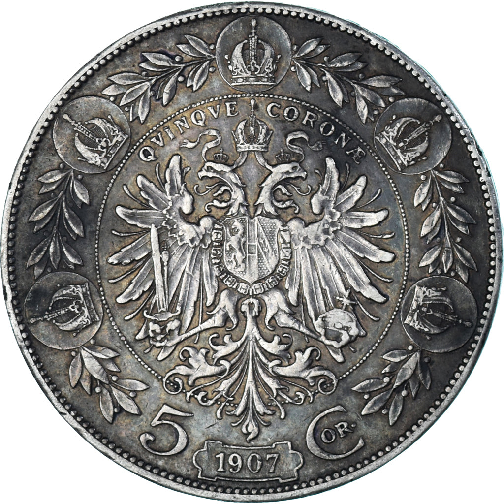 Münze, Österreich, Franz Joseph I, 5 Corona, 1907, SS+, Silber, KM:2807