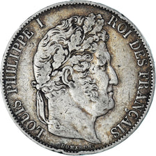 Moneta, Francia, Louis-Philippe, 5 Francs, 1845, Lille, MB+, Argento, KM:749.13