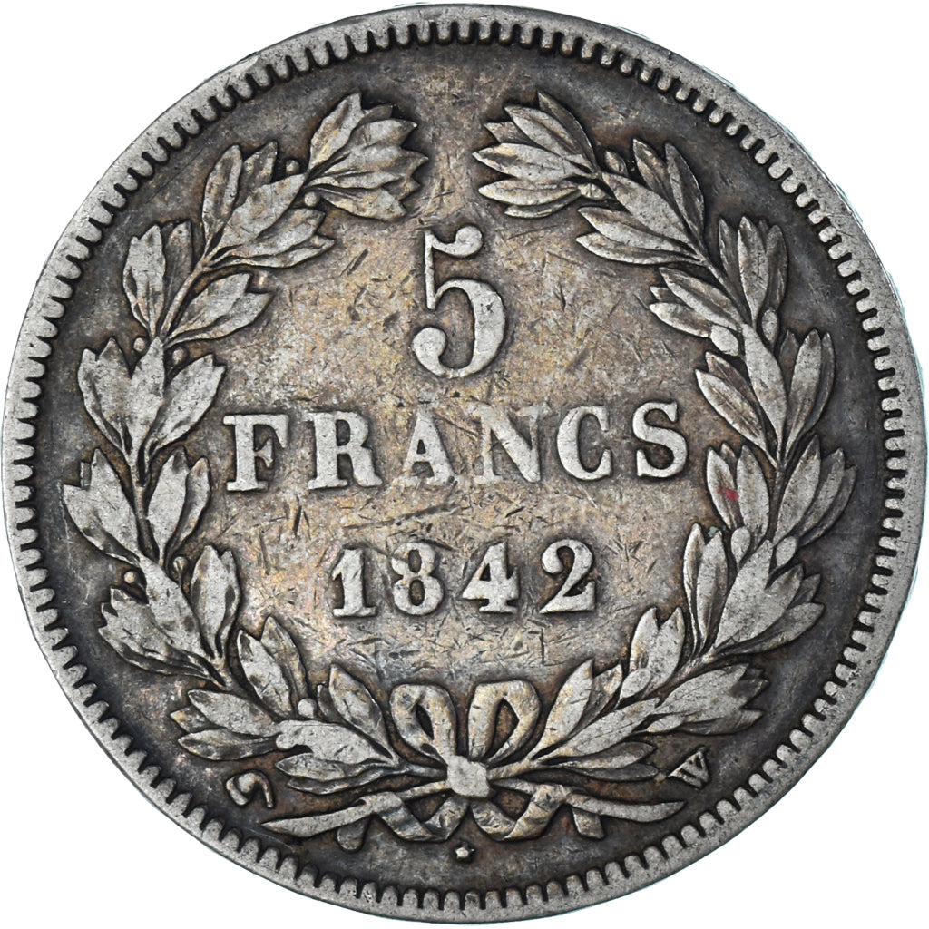 Moneta, Francia, Louis-Philippe, 5 Francs, 1842, Lille, BB, Argento, Gadoury:678