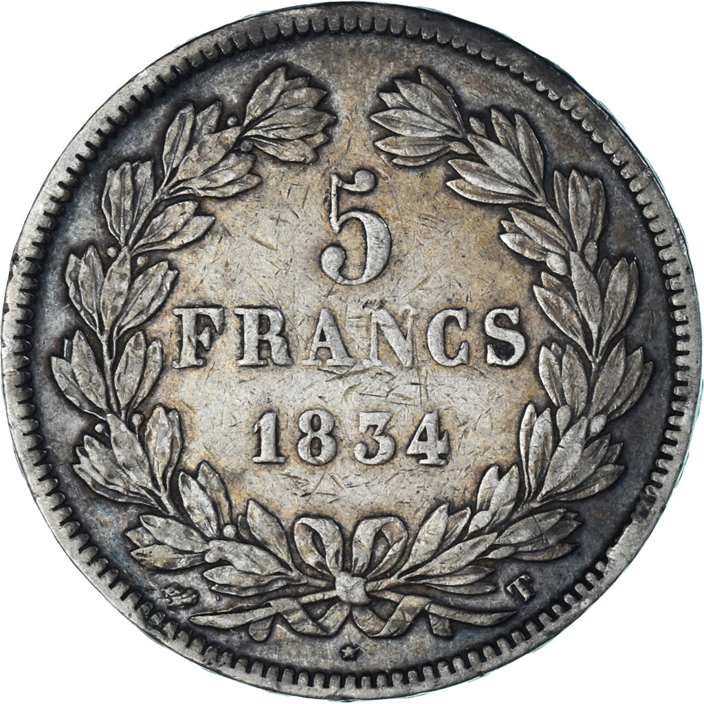 Coin, France, Louis-Philippe, 5 Francs, 1834, Nantes, VF(30-35), Silver