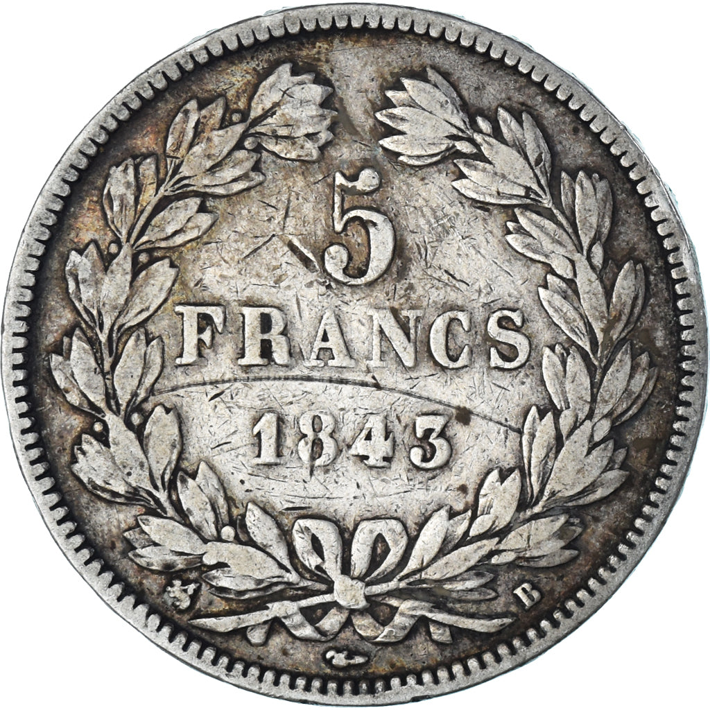 Coin, France, Louis-Philippe, 5 Francs, 1843, Rouen, VF(30-35), Silver