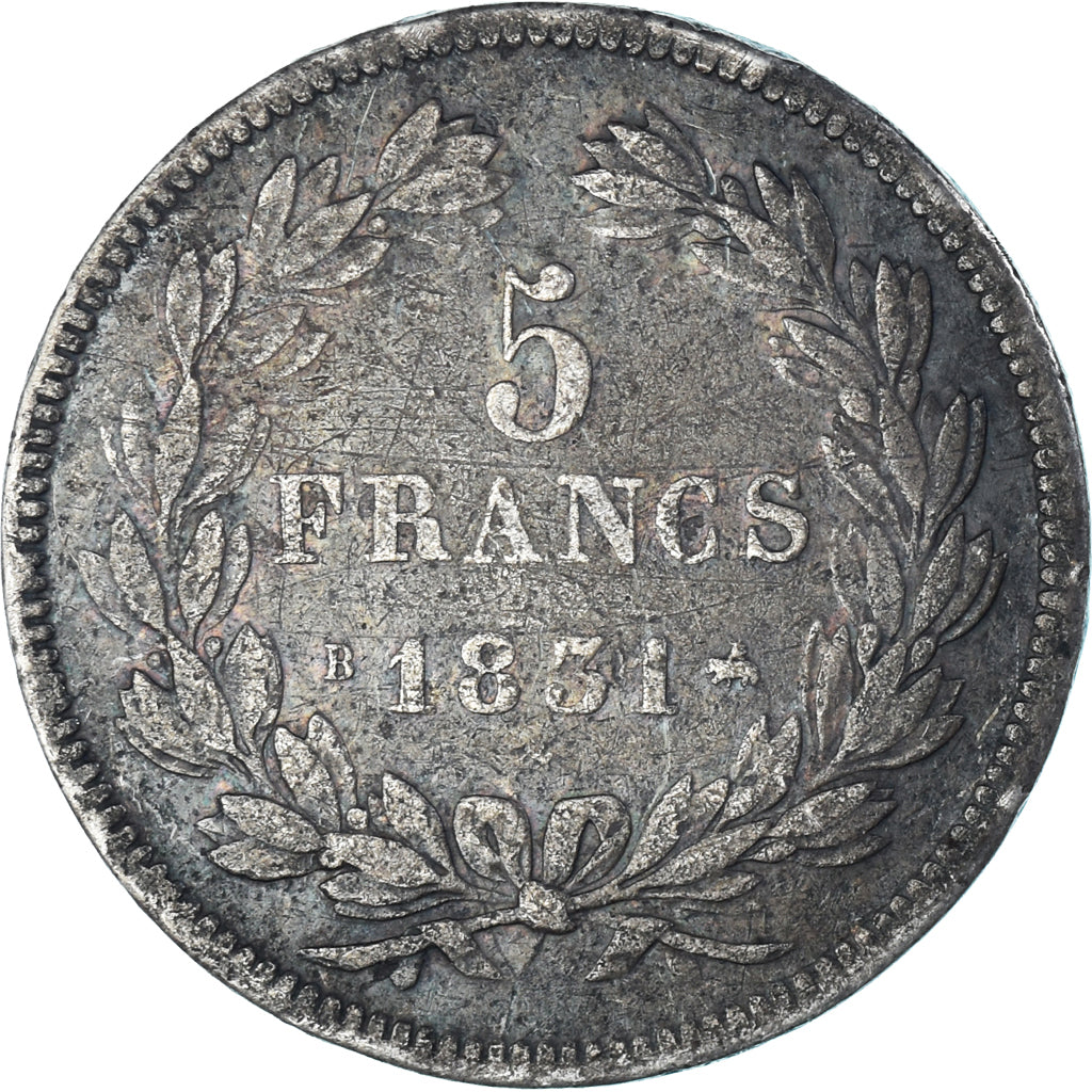 Moneta, Francja, Louis-Philippe, 5 Francs, 1831, Rouen, EF(40-45), Srebro