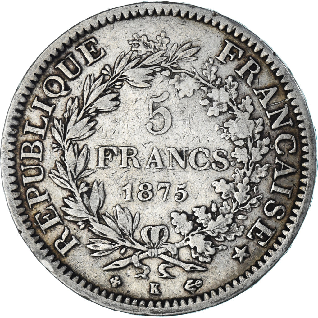 Moneta, Francia, Hercule, 5 Francs, 1875, Bordeaux, MB+, Argento, KM:820.2