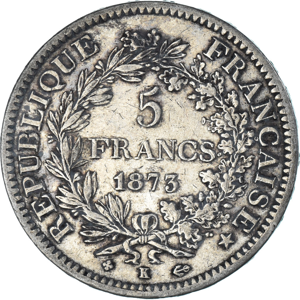 Coin, France, Hercule, 5 Francs, 1873, Bordeaux, VF(30-35), Silver, KM:820.2
