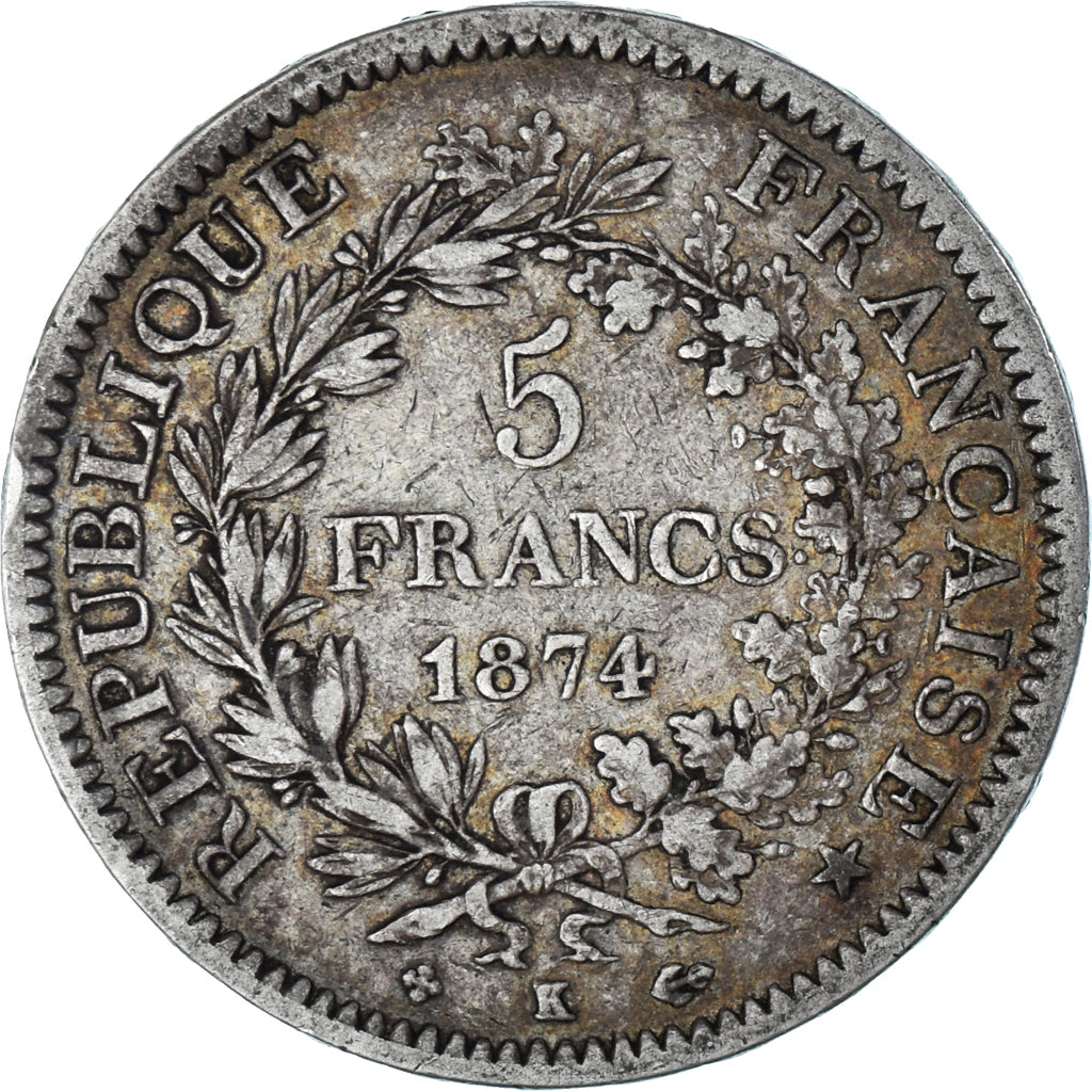 Coin, France, Hercule, 5 Francs, 1874, Bordeaux, VF(30-35), Silver, KM:820.2