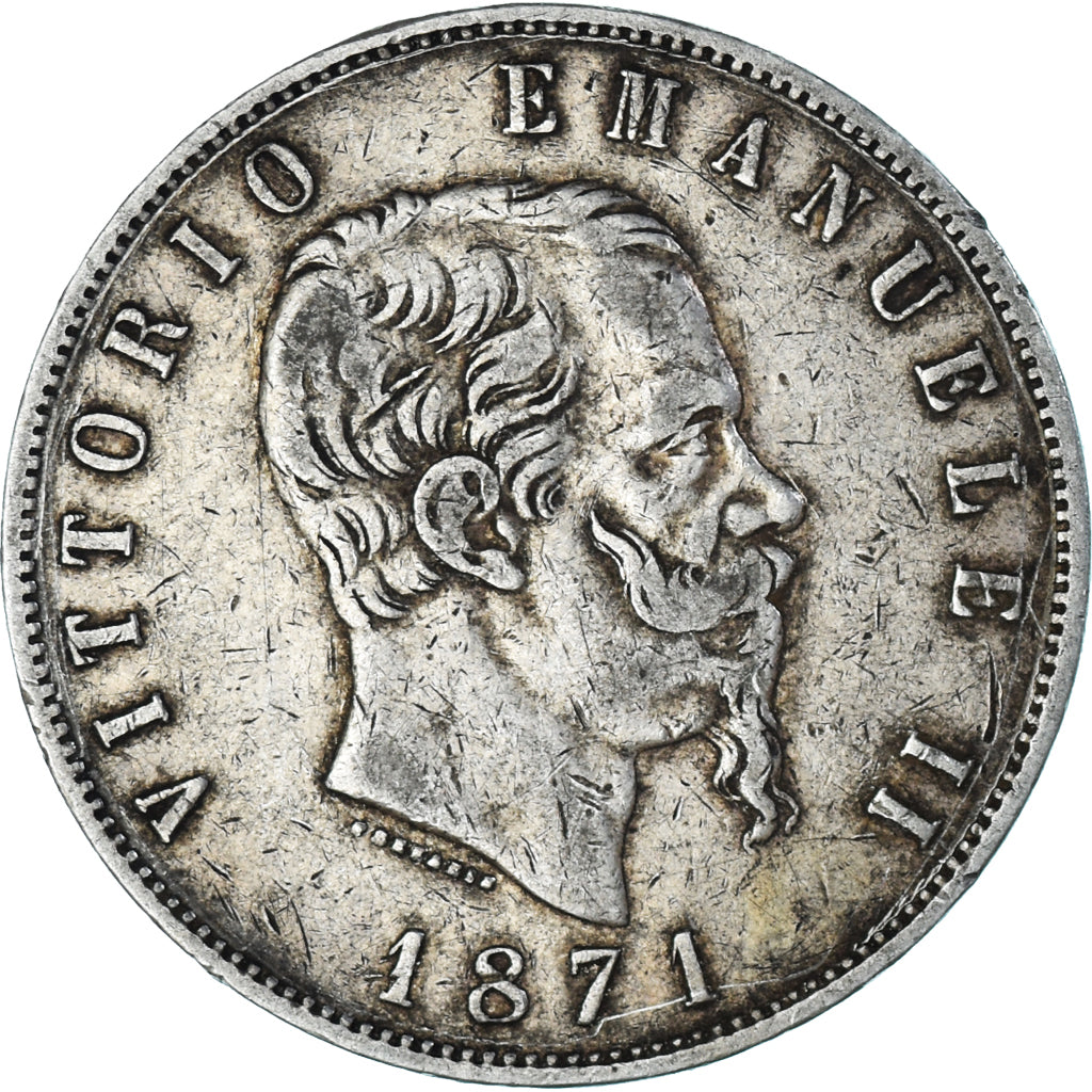 Coin, Italy, Vittorio Emanuele II, 5 Lire, 1871, Milan, VF(30-35), Silver