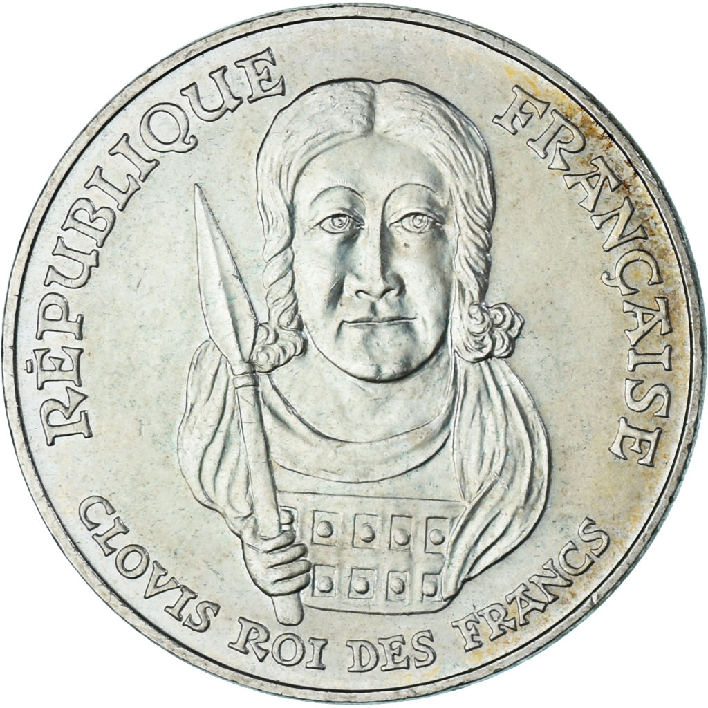 Moneta, Francja, Clovis, 100 Francs, 1996, AU(50-53), Srebro, KM:1180