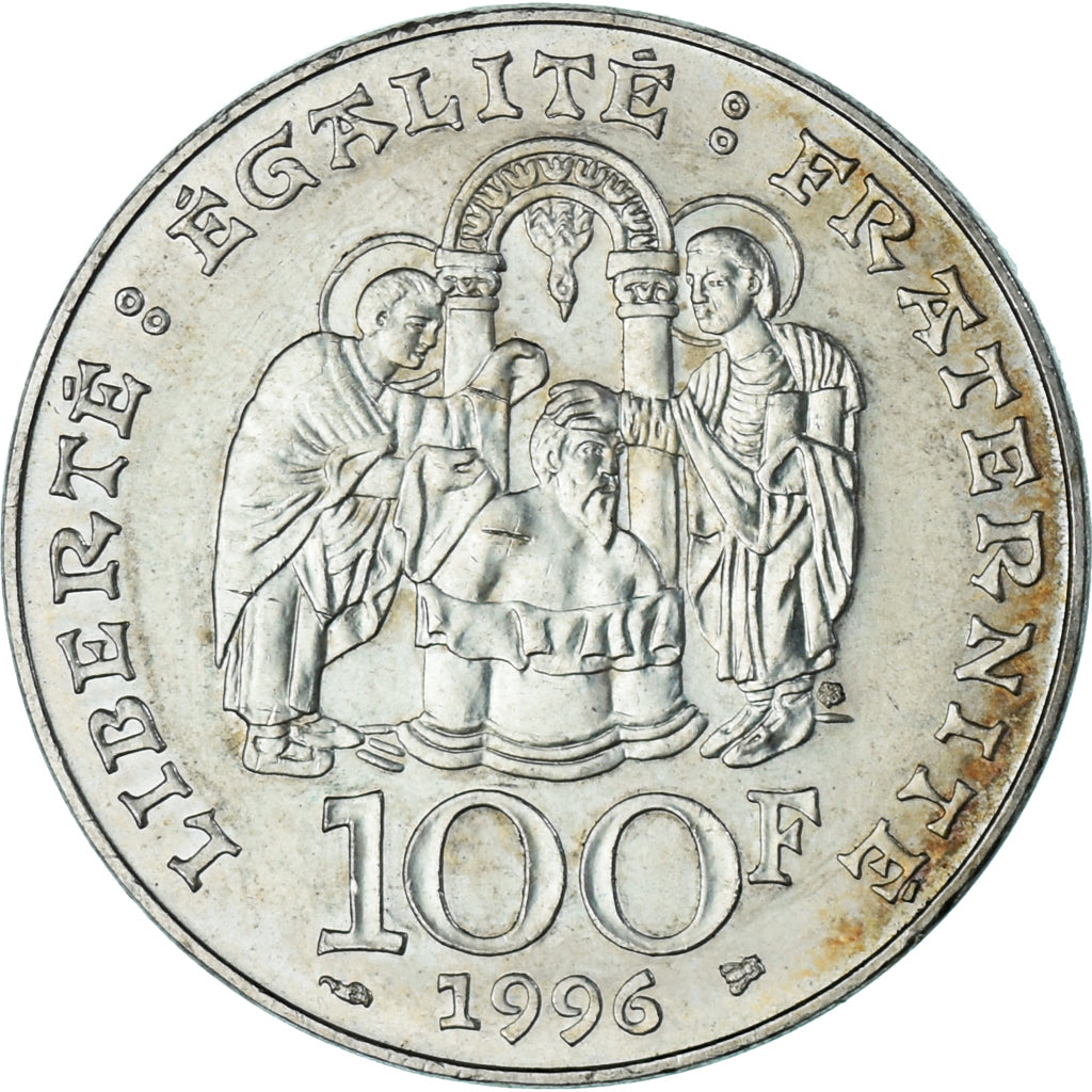 Moneta, Francja, Clovis, 100 Francs, 1996, AU(50-53), Srebro, KM:1180