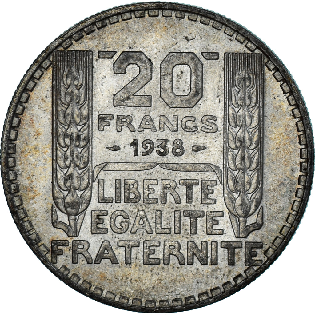 Moeda, França, Turin, 20 Francs, 1938, Paris, AU(55-58), Prata, KM:879