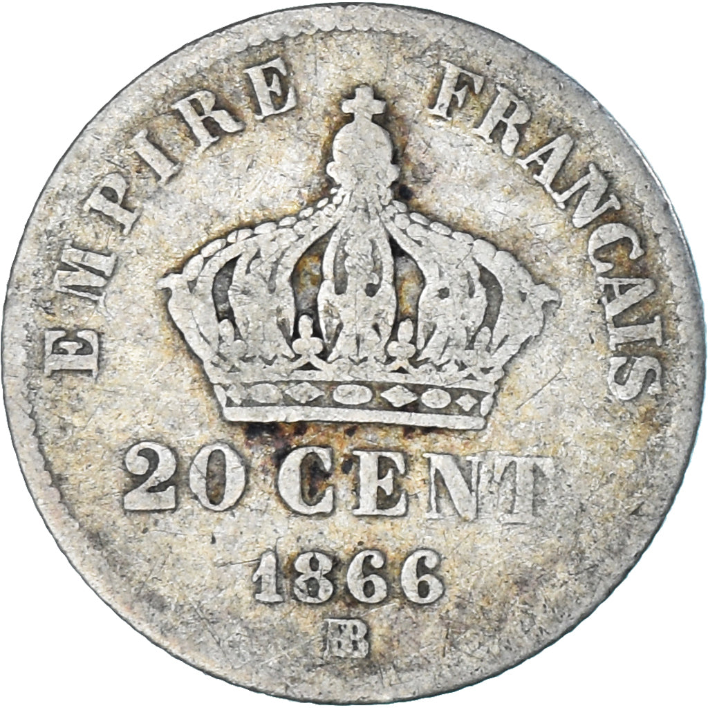 Coin, France, Napoleon III, Napoléon III, 20 Centimes, 1866, Strasbourg