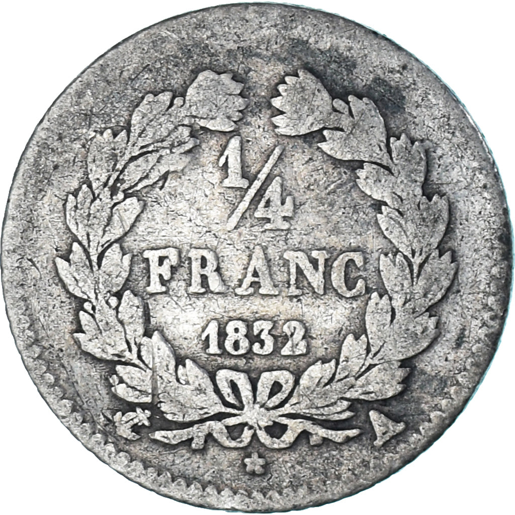 Moneta, Francia, Louis-Philippe, 1/4 Franc, 1832, Paris, MB+, Argento, KM:740.1