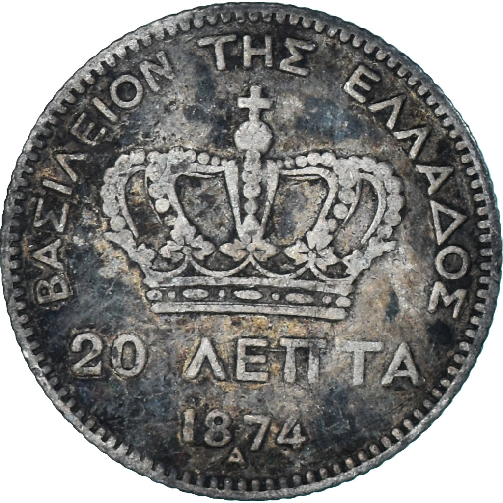 Coin, Greece, George I, 20 Lepta, 1874, Paris, VF(30-35), Silver, KM:44