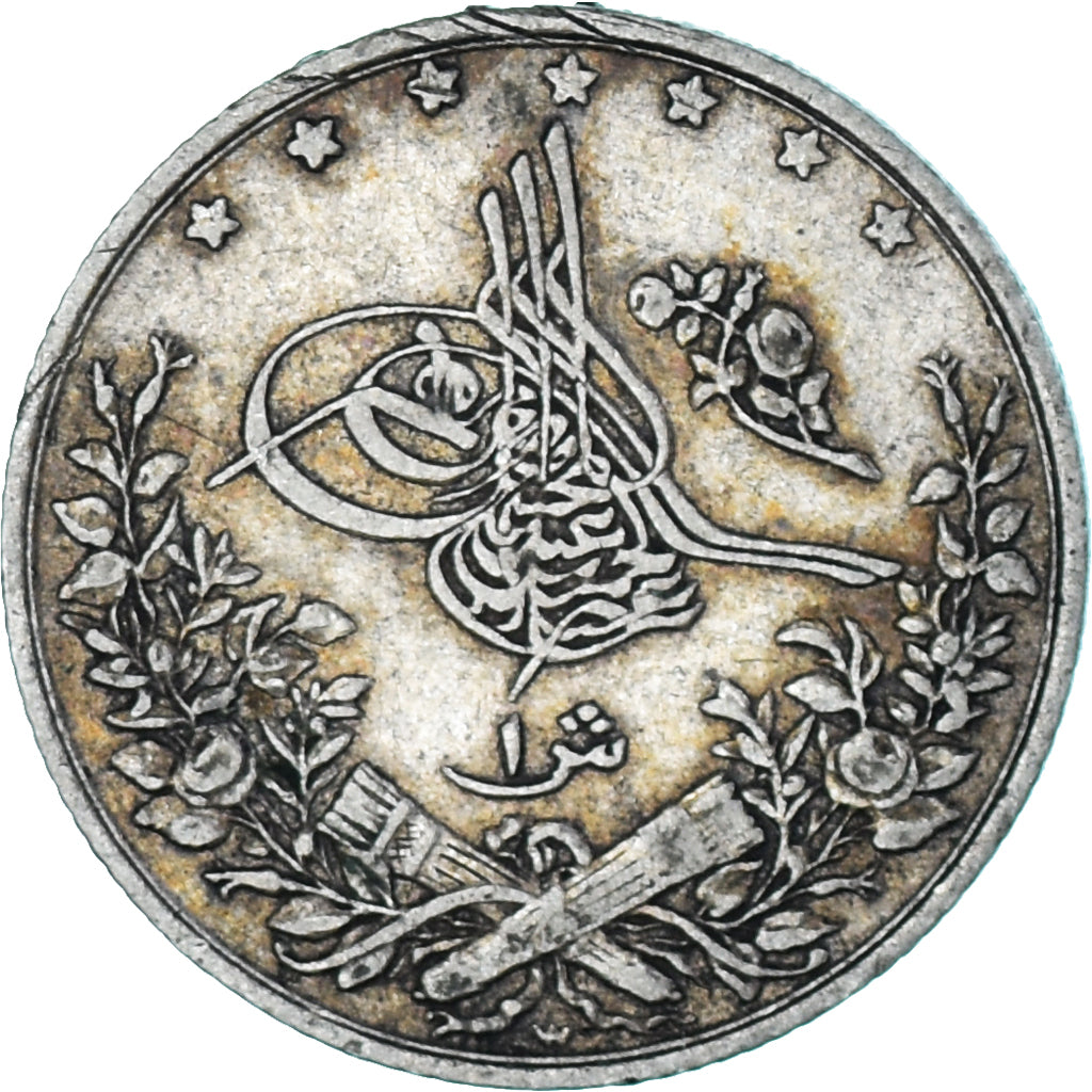 Egypt, Abdul Hamid II, Qirsh, 1884, Misr, AU(50-53), Silver, KM:292
