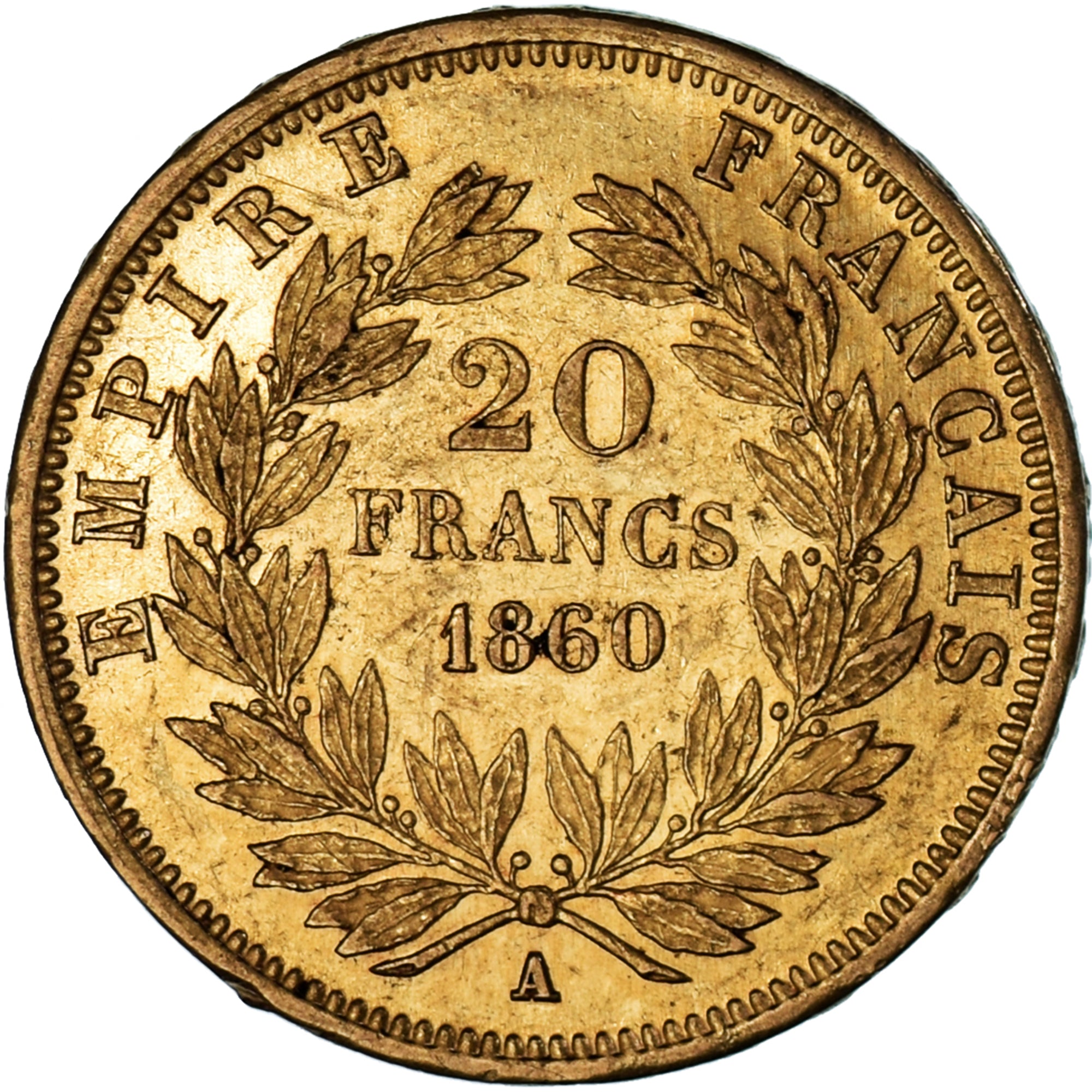 France,Napoleon III,20 Francs,1860,Paris,AU(50-53), Gold, KM 781.1, Gadoury 1061