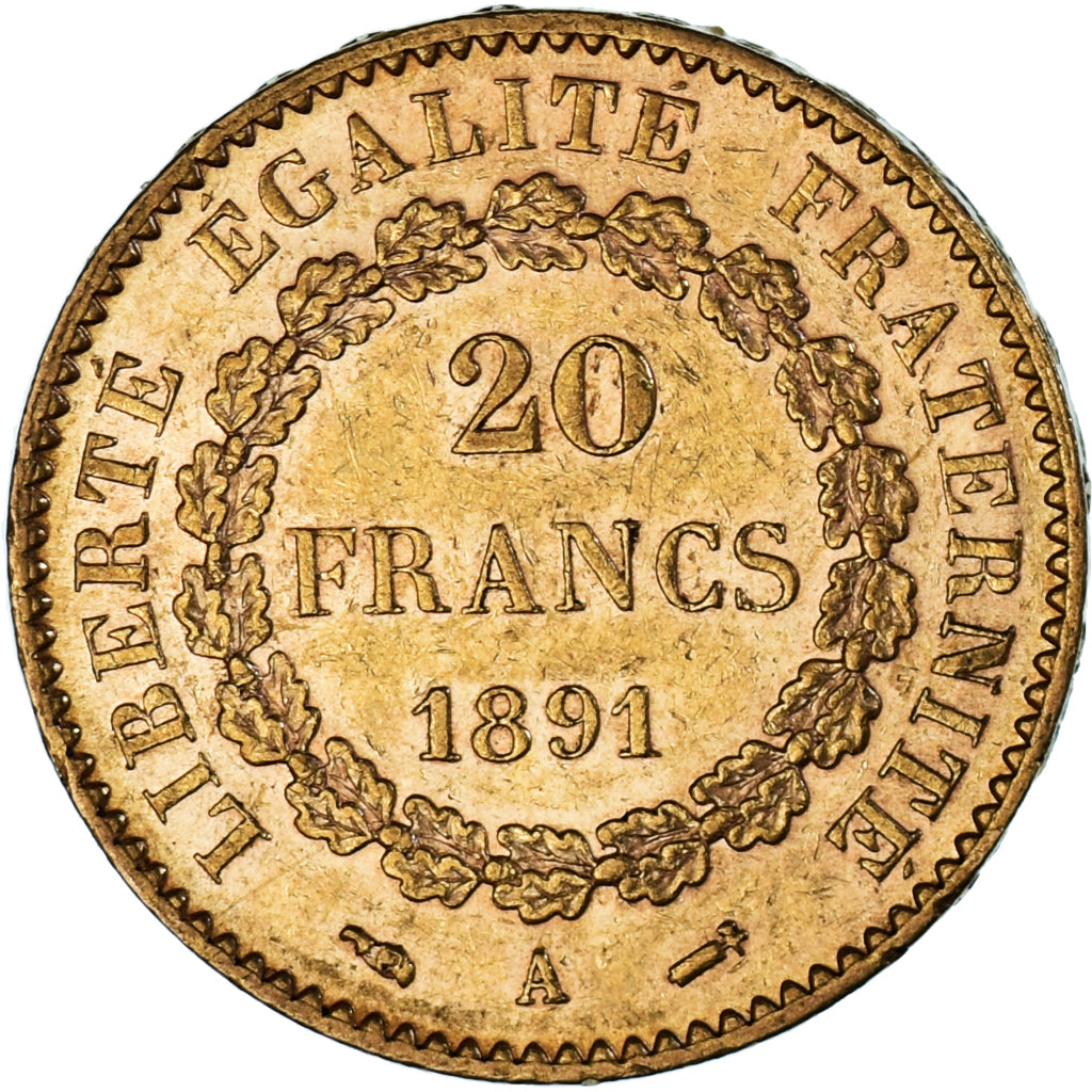 Coin, France, Génie, 20 Francs, 1891, Paris, AU(50-53), Gold, KM:825