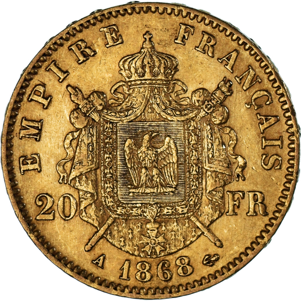 Moneda, Francia, Napoleon III, 20 Francs, 1868, Paris, MBC, Oro, KM:801.1