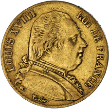 France, Louis XVIII, Louis XVIII, 20 Francs, 1814, Paris, VF(30-35), Gold