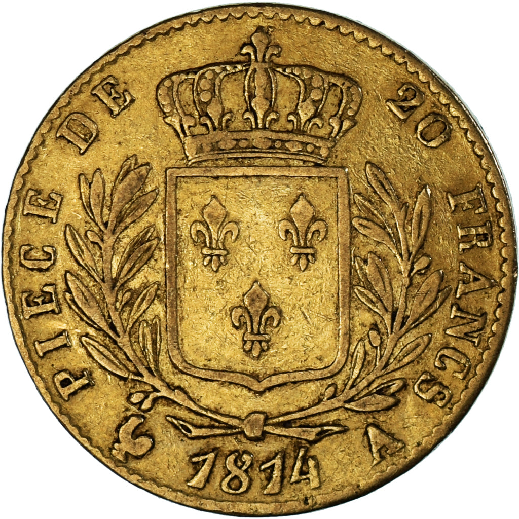 France, Louis XVIII, Louis XVIII, 20 Francs, 1814, Paris, VF(30-35), Gold