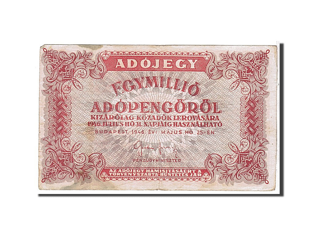 Banconote, Ungheria, 1,000,000 (Egymillió) Adópengö, 1946, KM:140c, BB