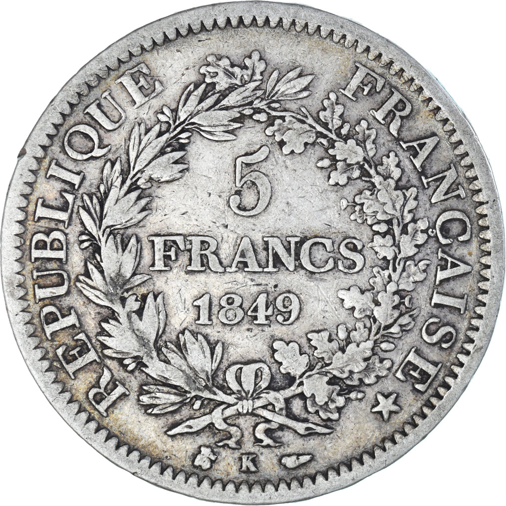 Coin, France, Hercule, 5 Francs, 1849, Bordeaux, VF(30-35), Silver, KM:756.4