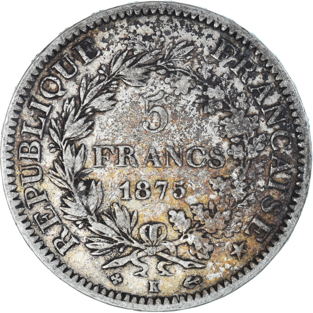 Coin, France, Hercule, 5 Francs, 1875, Bordeaux, VF(30-35), Silver, KM:820.2