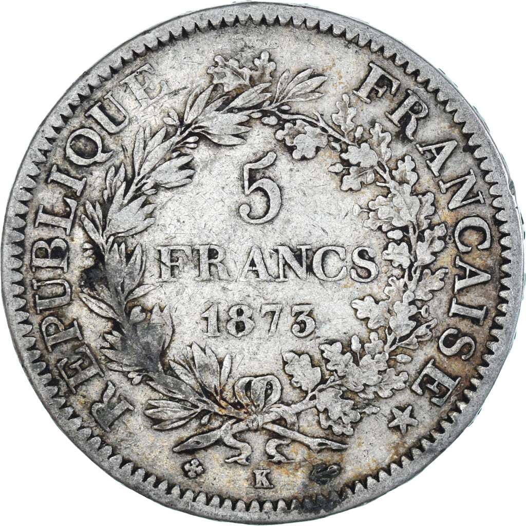 Moneta, Francia, Hercule, 5 Francs, 1873, Bordeaux, MB+, Argento, KM:820.2
