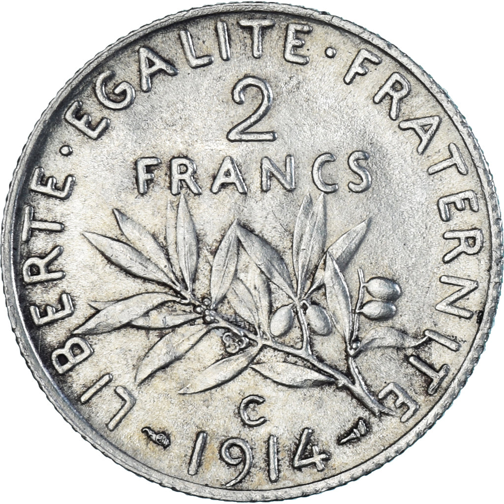 Coin, France, Semeuse, 2 Francs, 1914, Castelsarrasin, AU(55-58), Silver