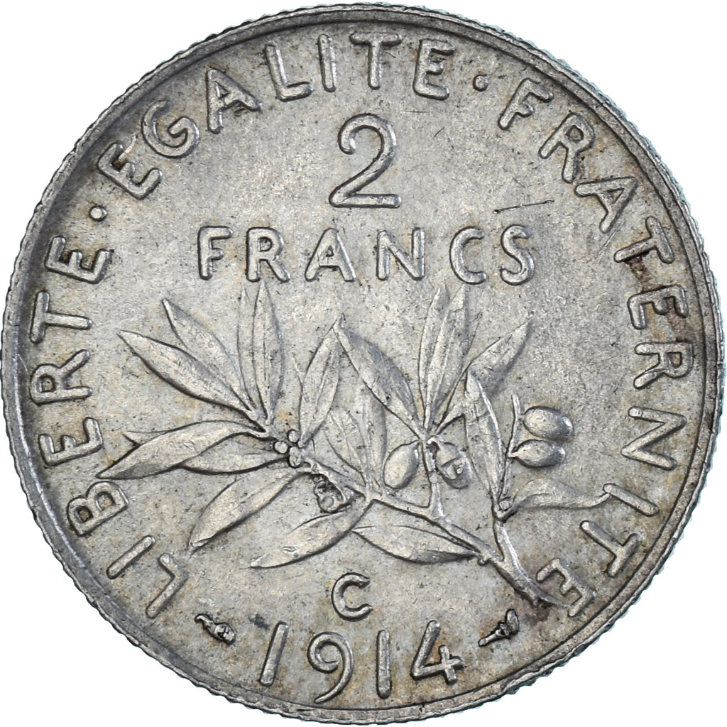 Coin, France, Semeuse, 2 Francs, 1914, Castelsarrasin, EF(40-45), Silver