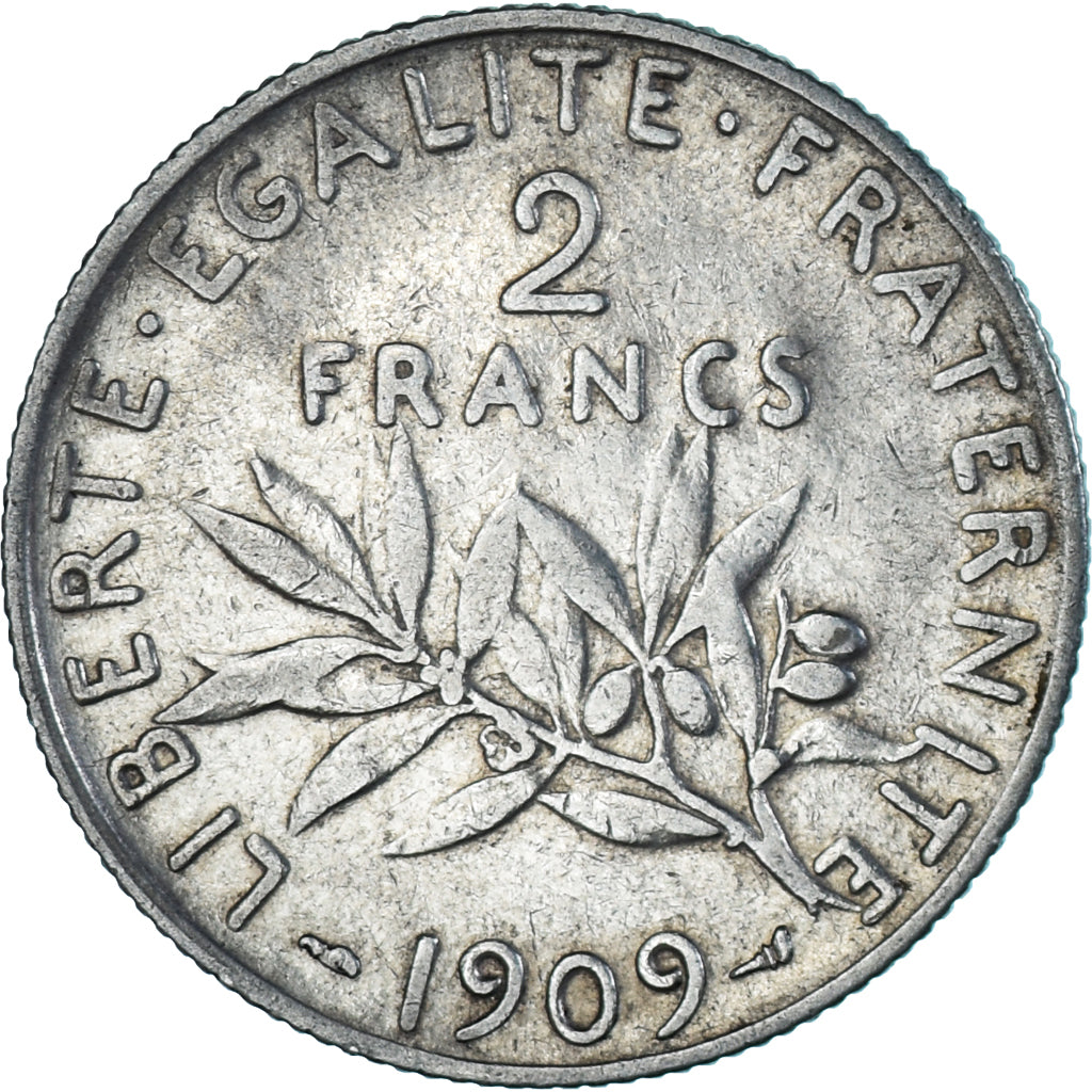 Coin, France, Semeuse, 2 Francs, 1909, Paris, VF(30-35), Silver, KM:845.1