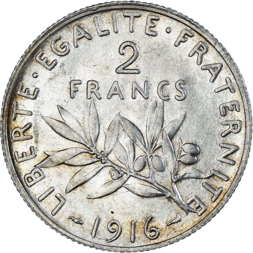 Coin, France, Semeuse, 2 Francs, 1916, Paris, MS(64), Silver, KM:845.1