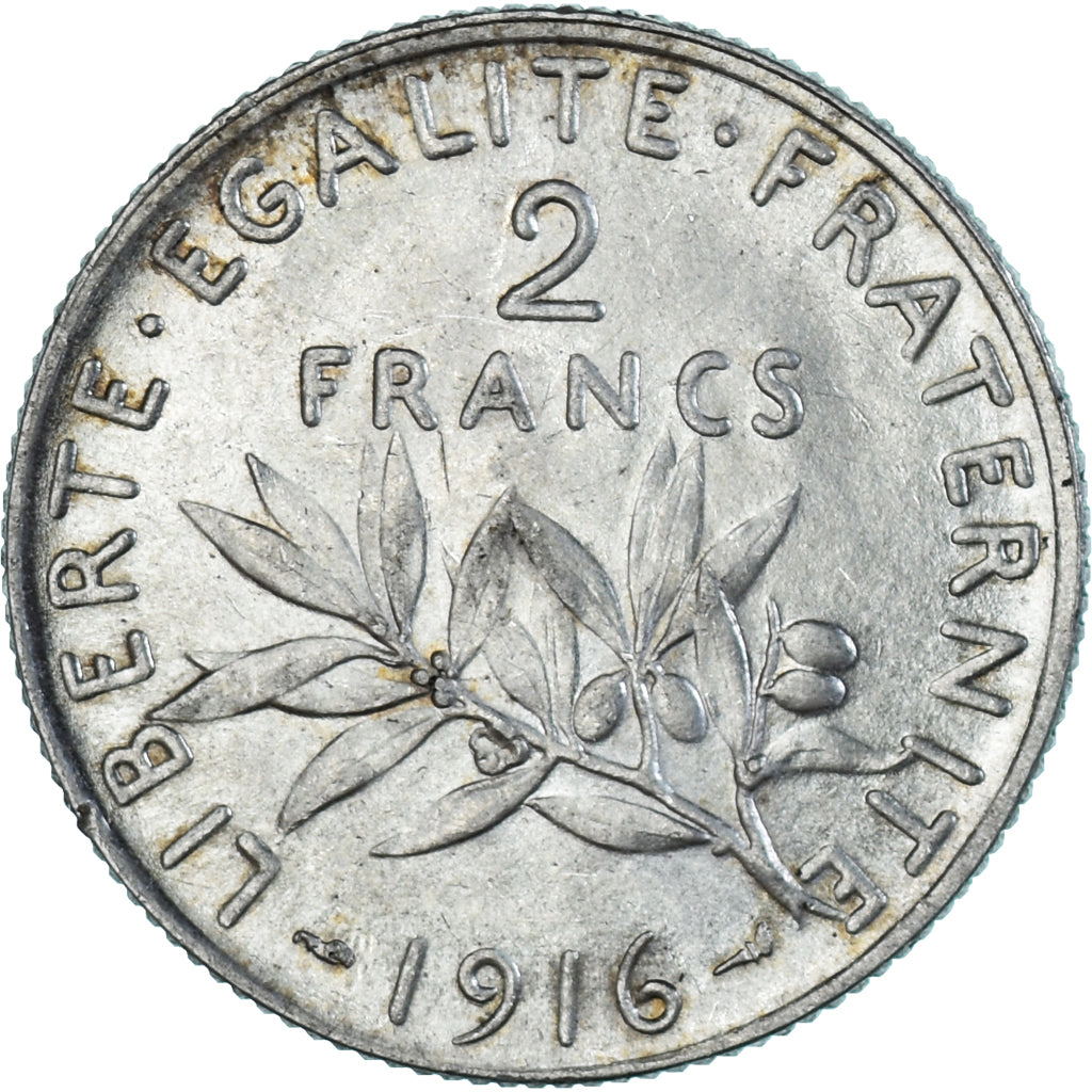 Coin, France, Semeuse, 2 Francs, 1916, Paris, MS(64), Silver, KM:845.1