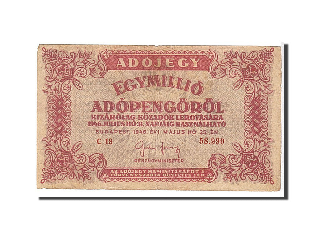Hungary, 1,000,000 (Egymillió) Adópengö, 1946, KM #140a, VF(20-25)