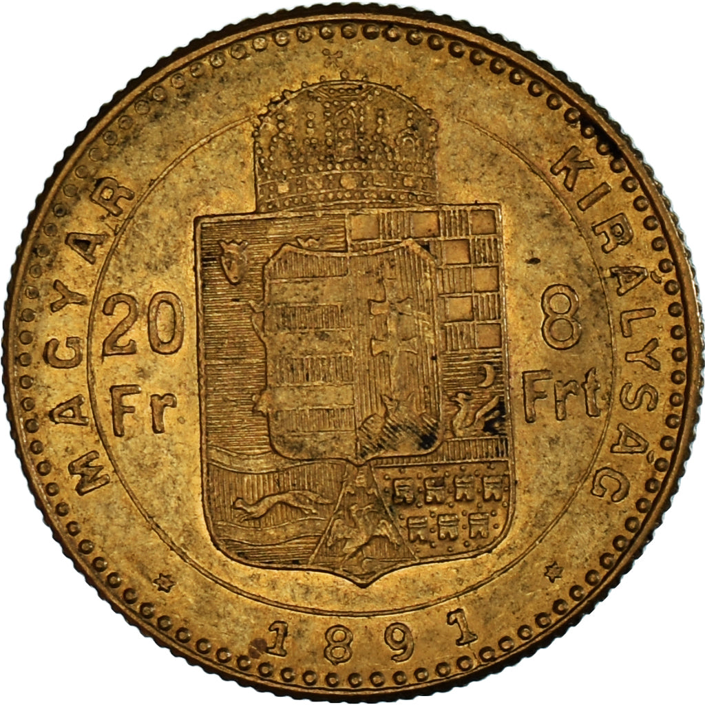 Coin, Hungary, Franz Joseph I, 8 Forint 20 Francs, 1891, AU(50-53), Gold, KM:477