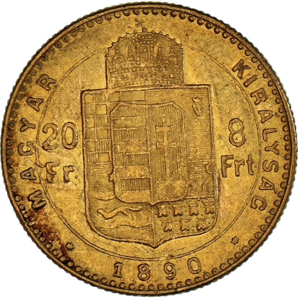 Moneta, Ungheria, Franz Joseph I, 8 Forint 20 Francs, 1890, BB+, Oro, KM:477