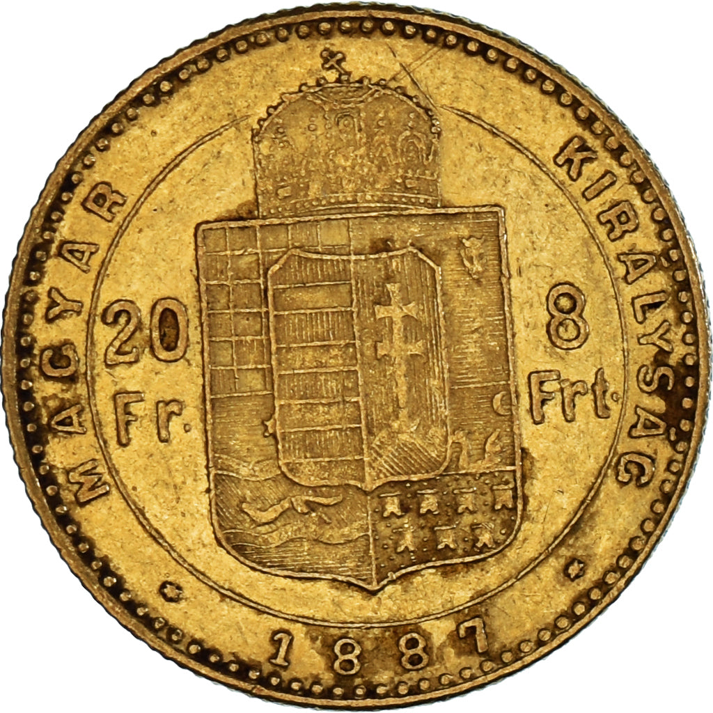 Moneda, Hungría, Franz Joseph I, 8 Forint 20 Francs, 1887, Kormoczbanya, MBC+
