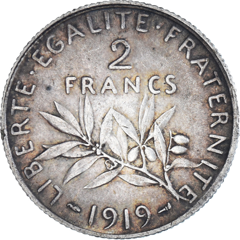 France, Semeuse, 2 Francs, 1919, Paris, AU(50-53), Silver, KM:845.1, Gadoury:532