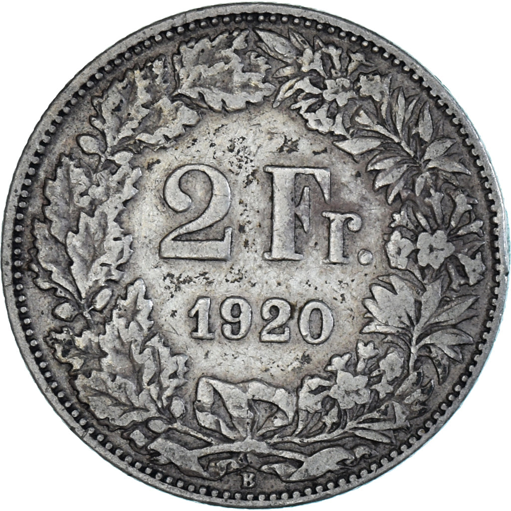 Switzerland, 2 Francs, 1920, Bern, F(12-15), Silver, KM:21