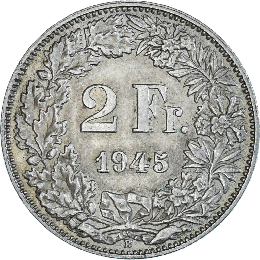 Coin, Switzerland, 2 Francs, 1945, Bern, EF(40-45), Silver, KM:21