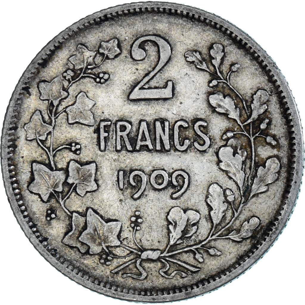 Münze, Belgien, Leopold II, 2 Francs, 2 Frank, 1909, S+, Silber, KM:58.1