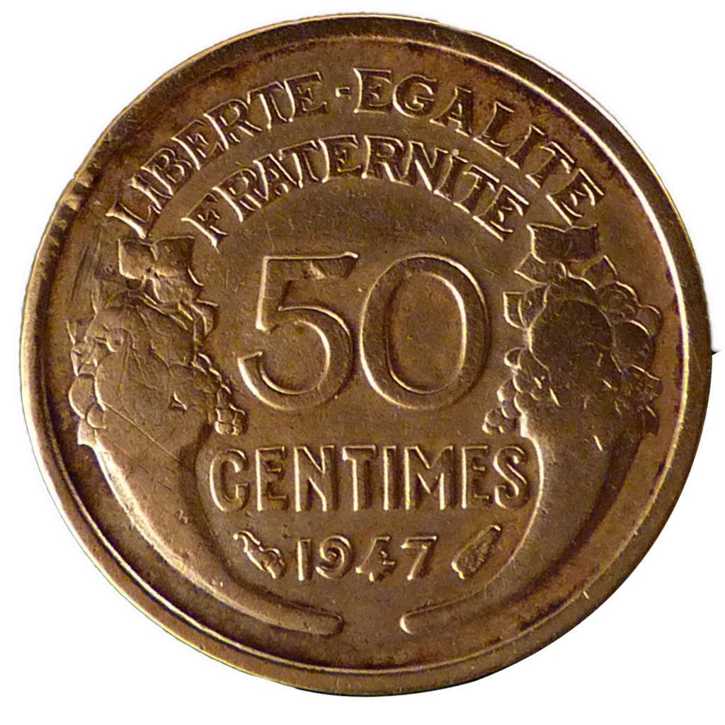 FRANCE, Morlon, 50 Centimes, 1947, Paris, KM #894.1a, VF(20-25), Aluminum, 18,..