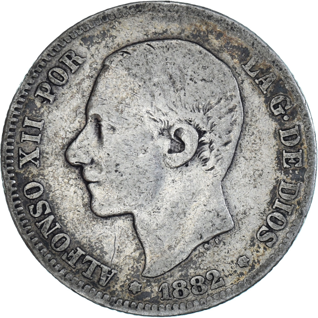 Moeda, Espanha, Alfonso XII, 2 Pesetas, 1882, Madrid, VF(30-35), Prata, KM:678.2