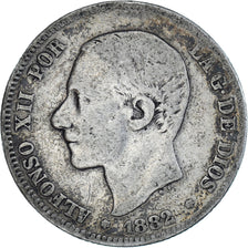 Moneta, Spagna, Alfonso XII, 2 Pesetas, 1882, Madrid, MB+, Argento, KM:678.2