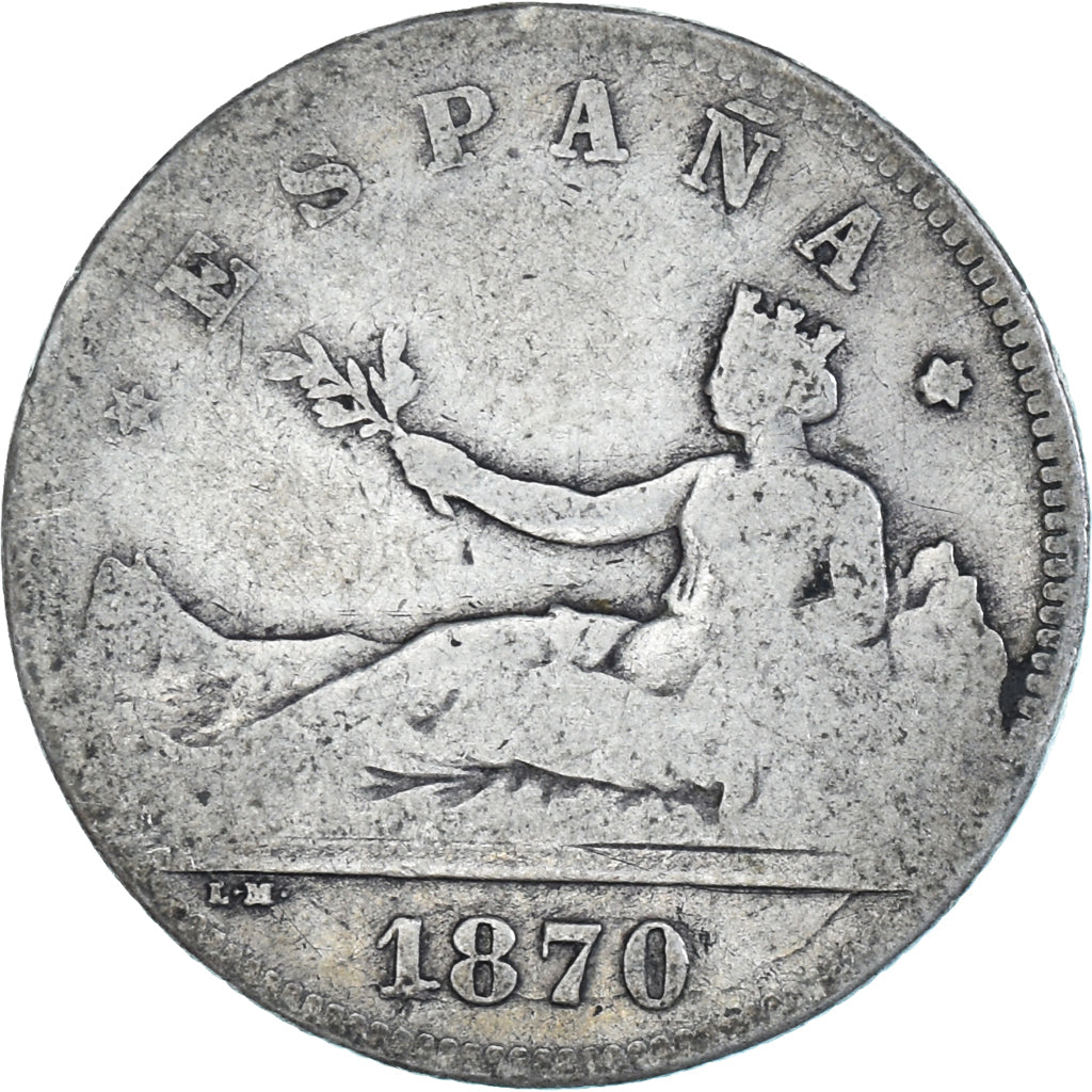 Spain, Provisional Government, 2 Pesetas, 1870, Madrid, VF(20-25), Silver, KM...