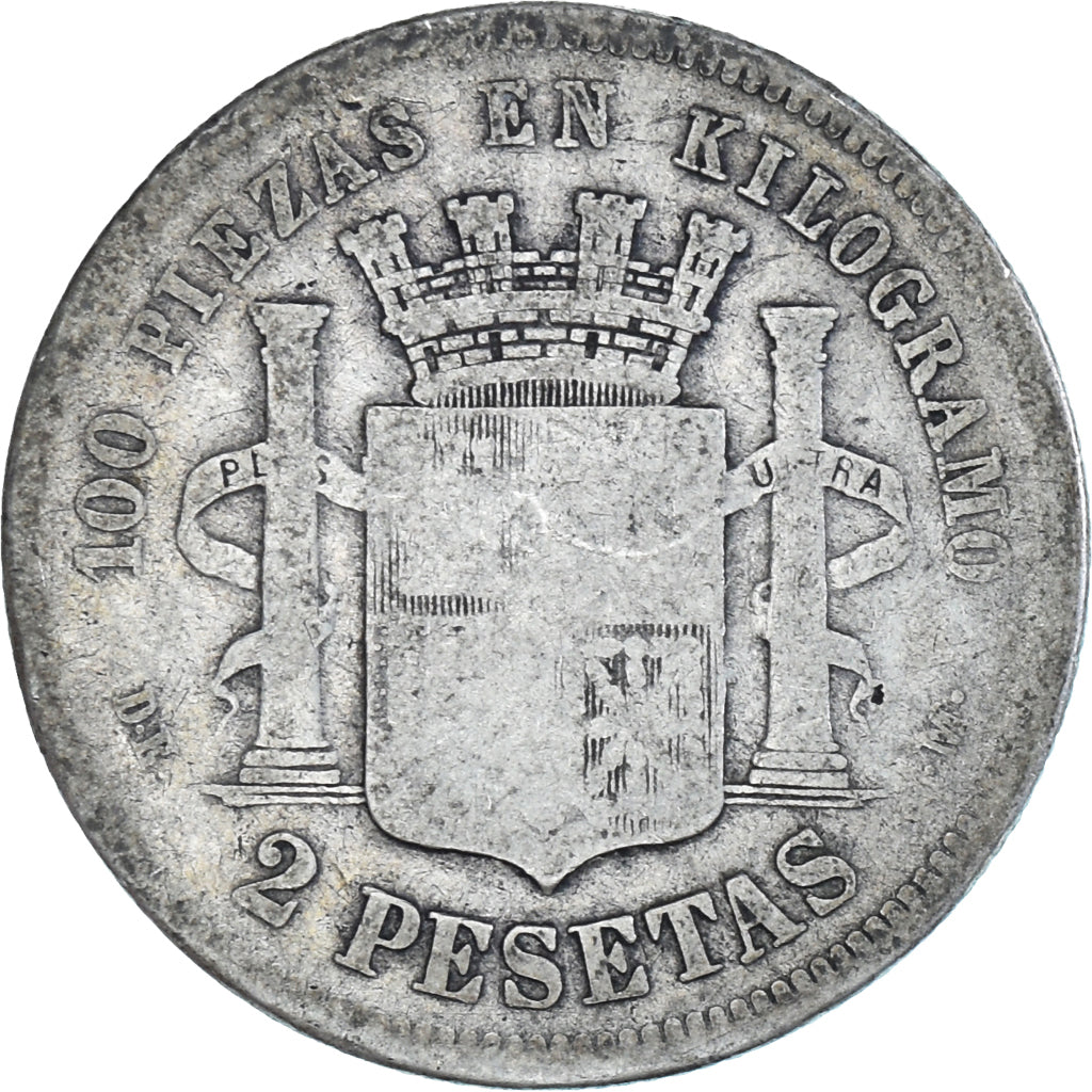 Spain, Provisional Government, 2 Pesetas, 1870, Madrid, VF(20-25), Silver, KM...