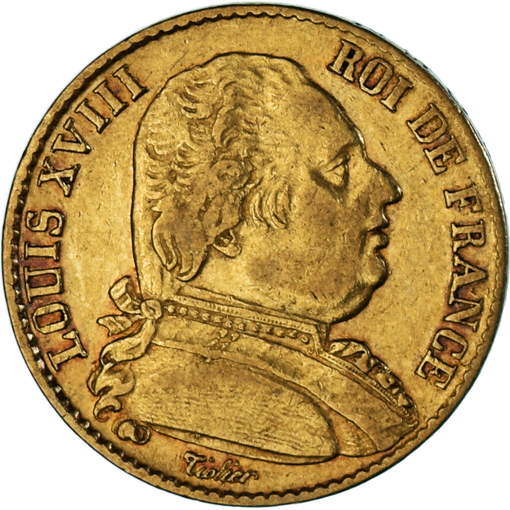 Moneda, Francia, Louis XVIII, 20 Francs, 1814, Paris, MBC, Oro, KM:706.1