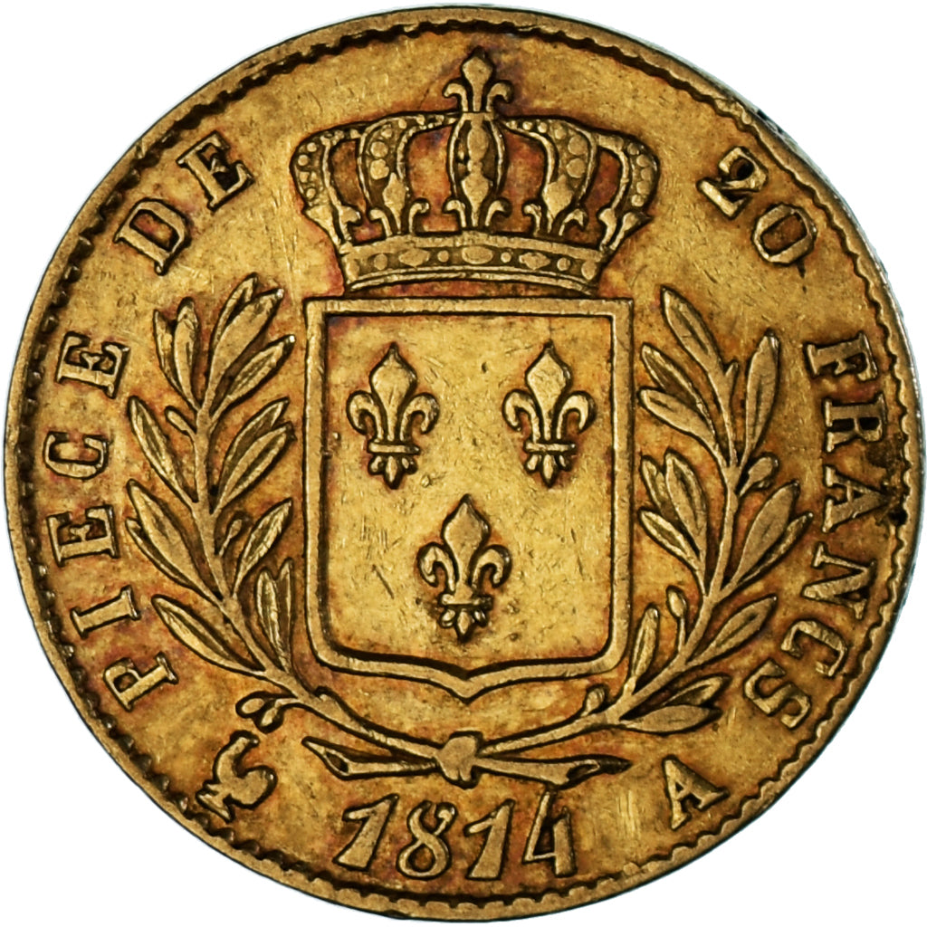 Moneda, Francia, Louis XVIII, 20 Francs, 1814, Paris, MBC, Oro, KM:706.1