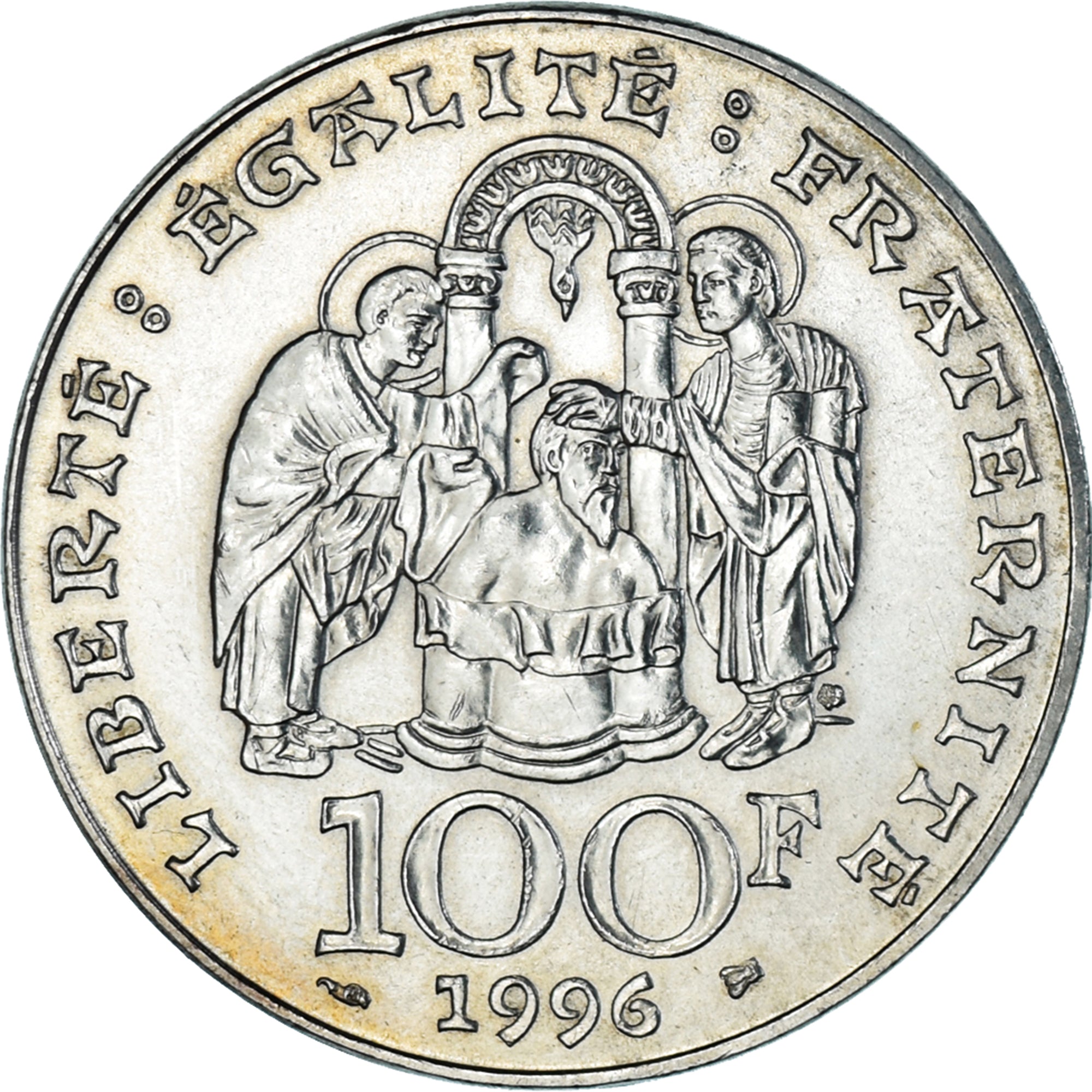 Moneta, Francja, Clovis, 100 Francs, 1996, Paris, AU(55-58), Srebro, KM:1180